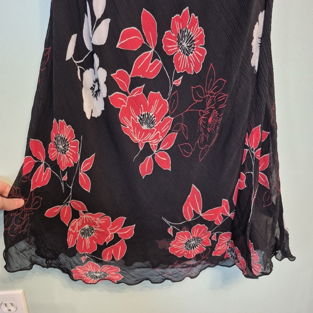 Tristan Women's Feminine Romantic Black Floral Ruffle Midi Dress Size 14/L - Picture 4 of 5